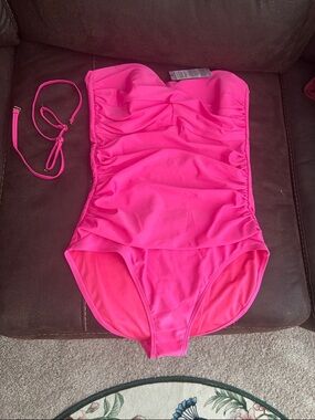 RELLECIGA Hot Pink Ruched One-Piece Swimsuit with Removable Straps